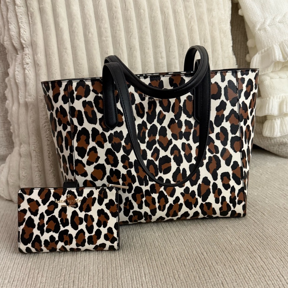 Kate spade leopard tote and wallet